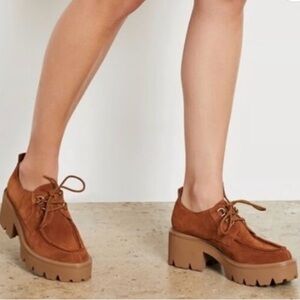 Sam Edelman Monna Lace Up Loafer Frontier Brown Suede Platform Size 7 37 Ret 180